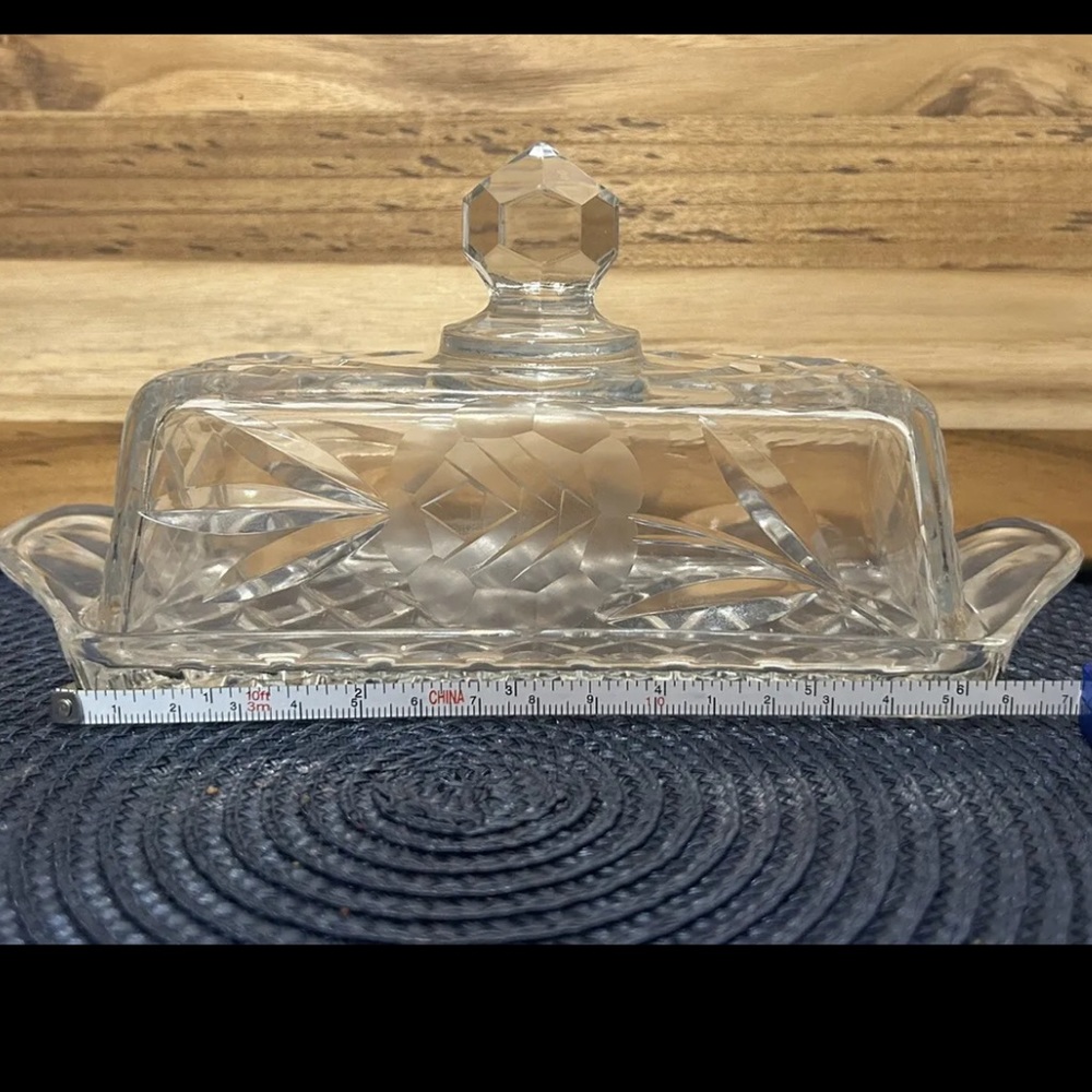 American Hand Cut Rose Vega Quarter Pound Vintage Crystal Lidded Butter Dish